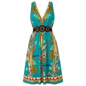 Y2K ICE Boho Paisley Midi Dress‎ Women 10 Whimsigoth Fairycore Festival Hippie